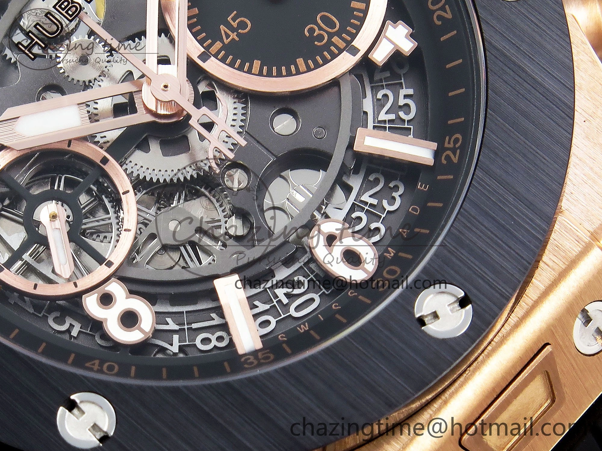 OnTrend Big Bang Unico 42mm RG BBF 1:1 Best Edition Skeleton Dial Black Ceramic Bezel on Black Rubber Strap A1280 V 6728