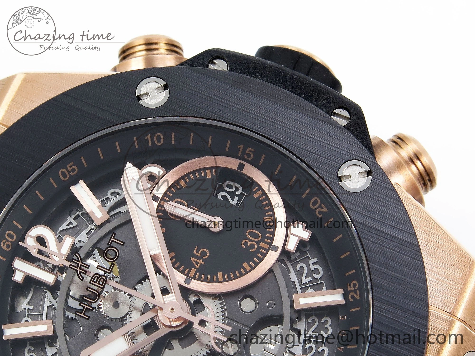 OnTrend Big Bang Unico 42mm RG BBF 1:1 Best Edition Skeleton Dial Black Ceramic Bezel on Black Rubber Strap A1280 V 6728