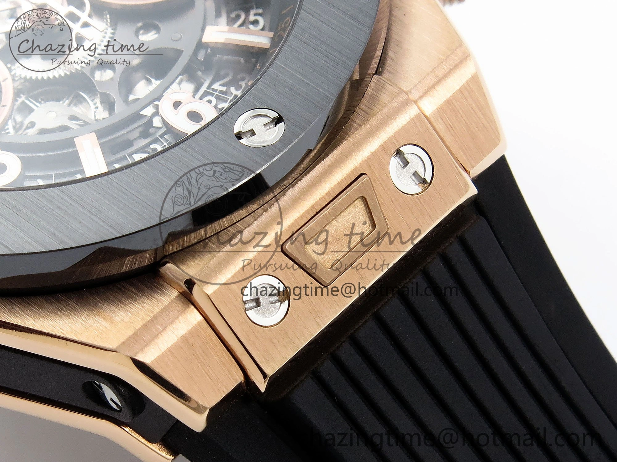 OnTrend Big Bang Unico 42mm RG BBF 1:1 Best Edition Skeleton Dial Black Ceramic Bezel on Black Rubber Strap A1280 V 6728