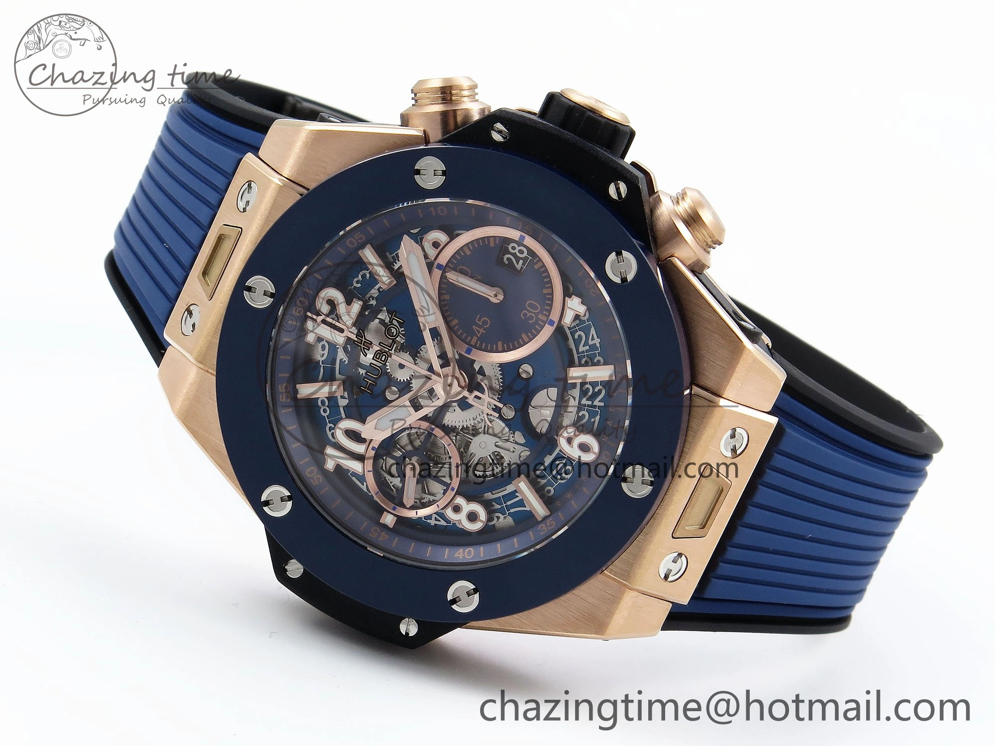 Big Bang Unico 42mm RG BBF 1:1 Best Edition Skeleton Dial Blue Ceramic Bezel on Blue Rubber Strap A1280 V Compact 6731