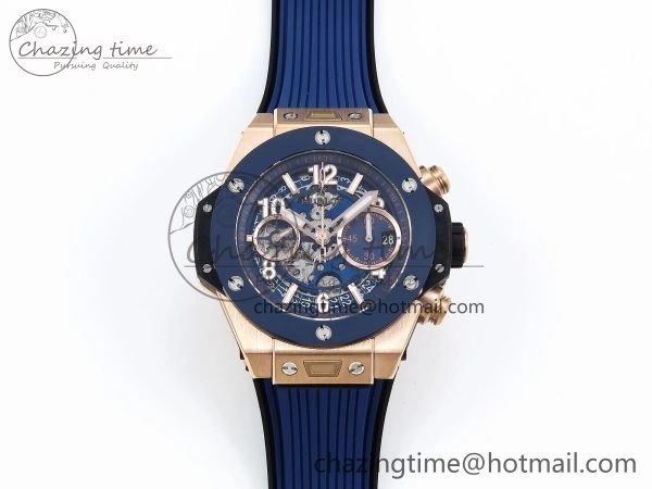 Big Bang Unico 42mm RG BBF 1:1 Best Edition Skeleton Dial Blue Ceramic Bezel on Blue Rubber Strap A1280 V Compact 6731