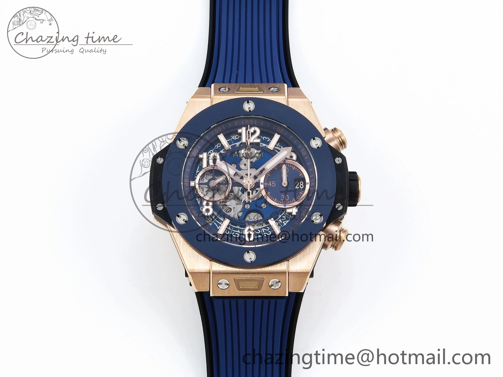 Big Bang Unico 42mm RG BBF 1:1 Best Edition Skeleton Dial Blue Ceramic Bezel on Blue Rubber Strap A1280 V Compact 6731