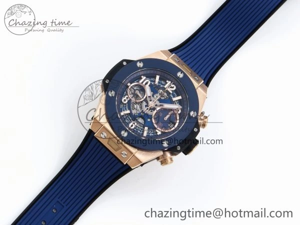 Big Bang Unico 42mm RG BBF 1:1 Best Edition Skeleton Dial Blue Ceramic Bezel on Blue Rubber Strap A1280 V Compact 6731