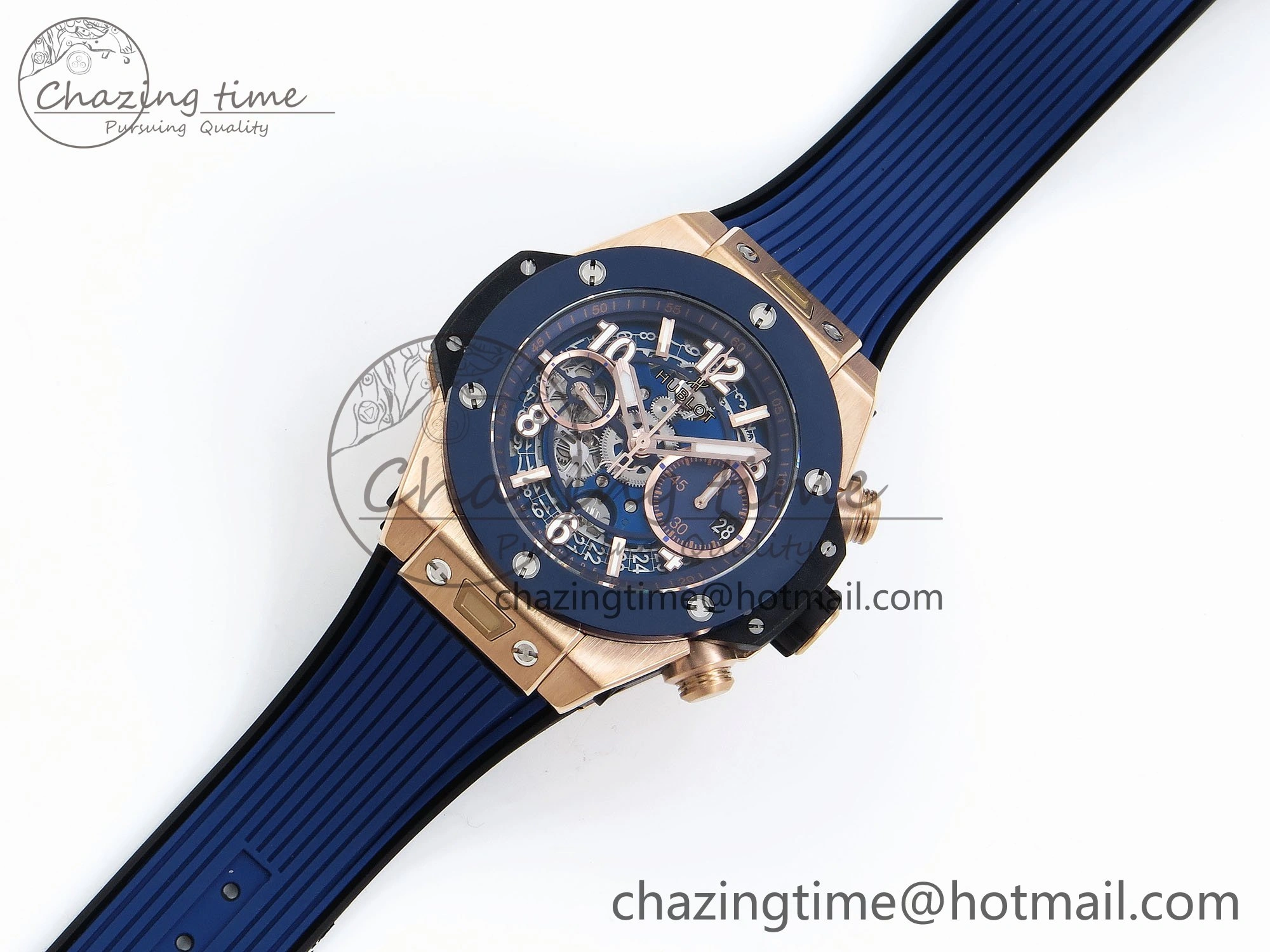 Big Bang Unico 42mm RG BBF 1:1 Best Edition Skeleton Dial Blue Ceramic Bezel on Blue Rubber Strap A1280 V Compact 6731