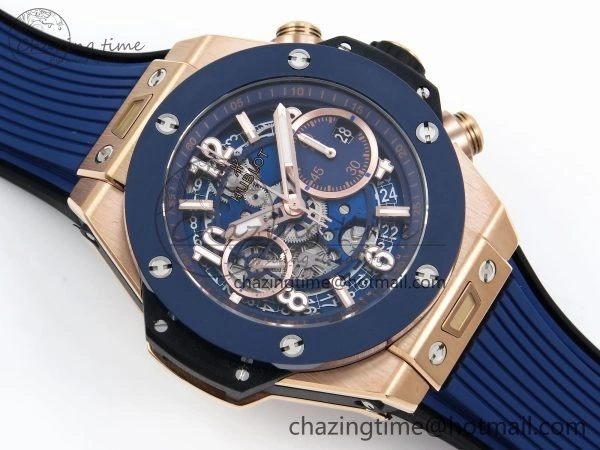 Big Bang Unico 42mm RG BBF 1:1 Best Edition Skeleton Dial Blue Ceramic Bezel on Blue Rubber Strap A1280 V Compact 6731