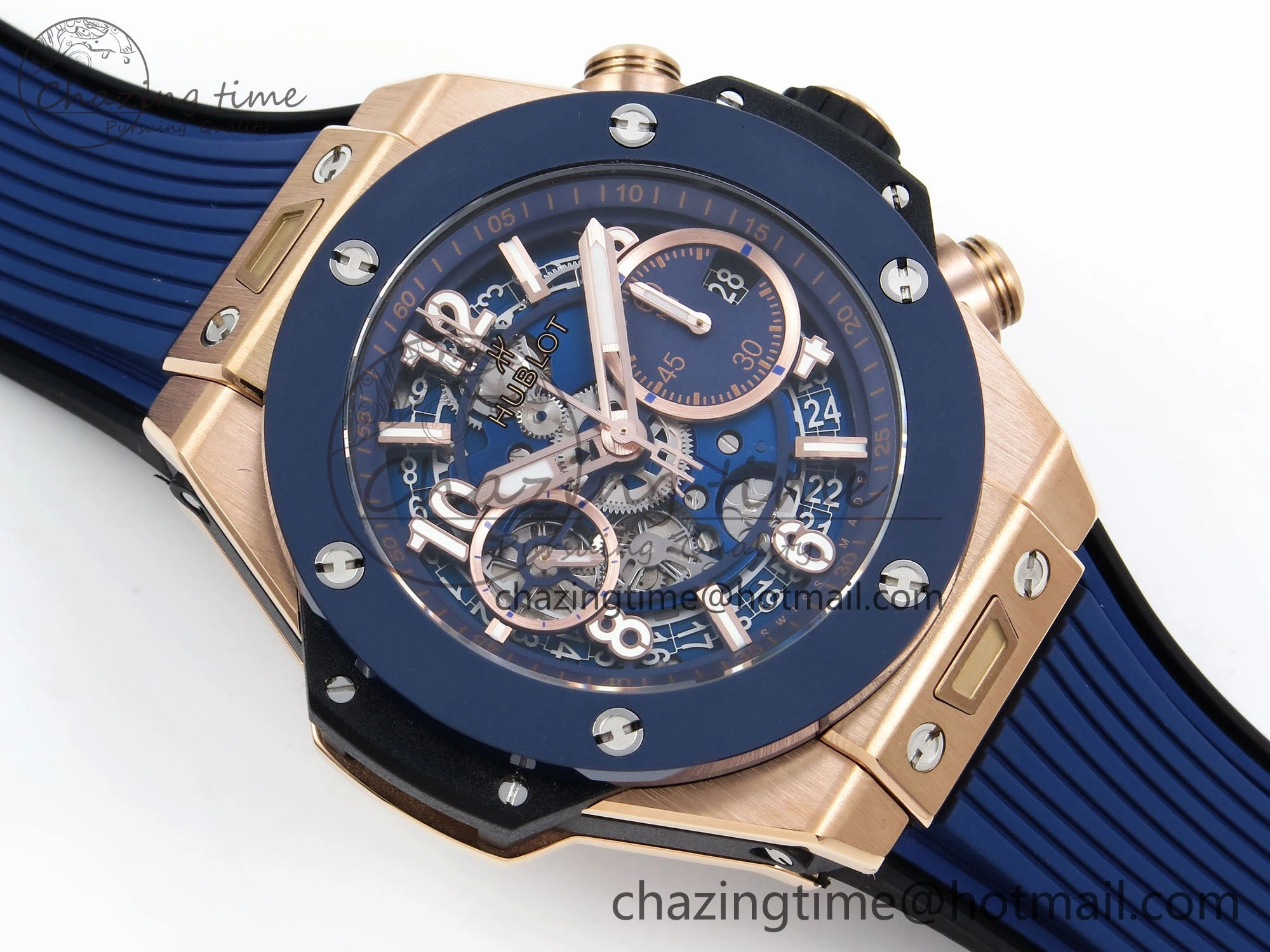 Big Bang Unico 42mm RG BBF 1:1 Best Edition Skeleton Dial Blue Ceramic Bezel on Blue Rubber Strap A1280 V Compact 6731