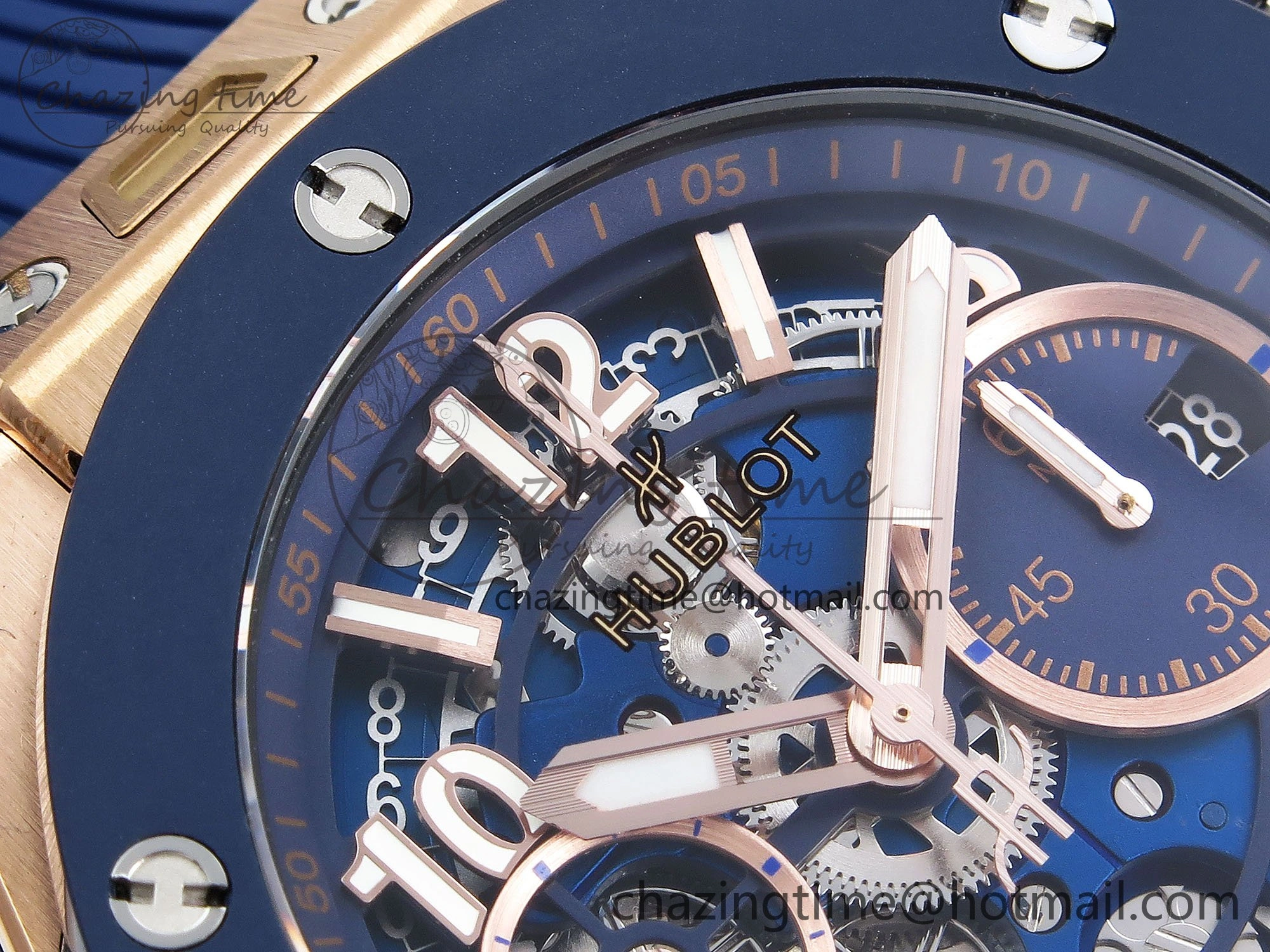 Big Bang Unico 42mm RG BBF 1:1 Best Edition Skeleton Dial Blue Ceramic Bezel on Blue Rubber Strap A1280 V Compact 6731