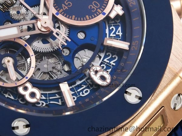 Big Bang Unico 42mm RG BBF 1:1 Best Edition Skeleton Dial Blue Ceramic Bezel on Blue Rubber Strap A1280 V Compact 6731