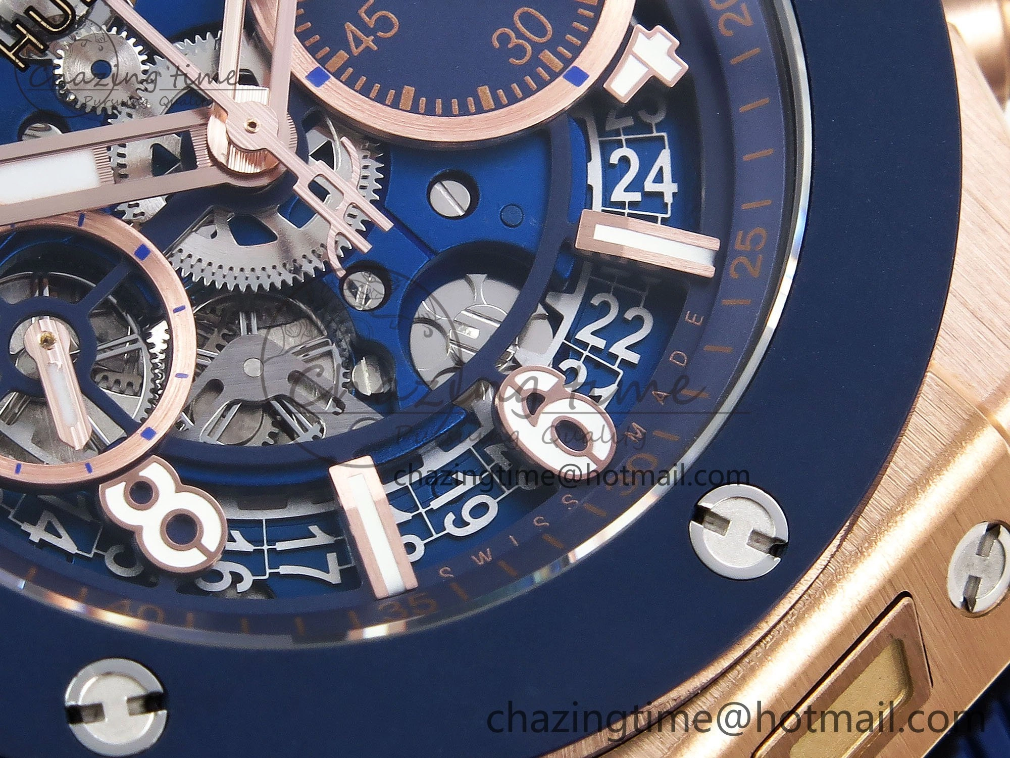 Big Bang Unico 42mm RG BBF 1:1 Best Edition Skeleton Dial Blue Ceramic Bezel on Blue Rubber Strap A1280 V Compact 6731