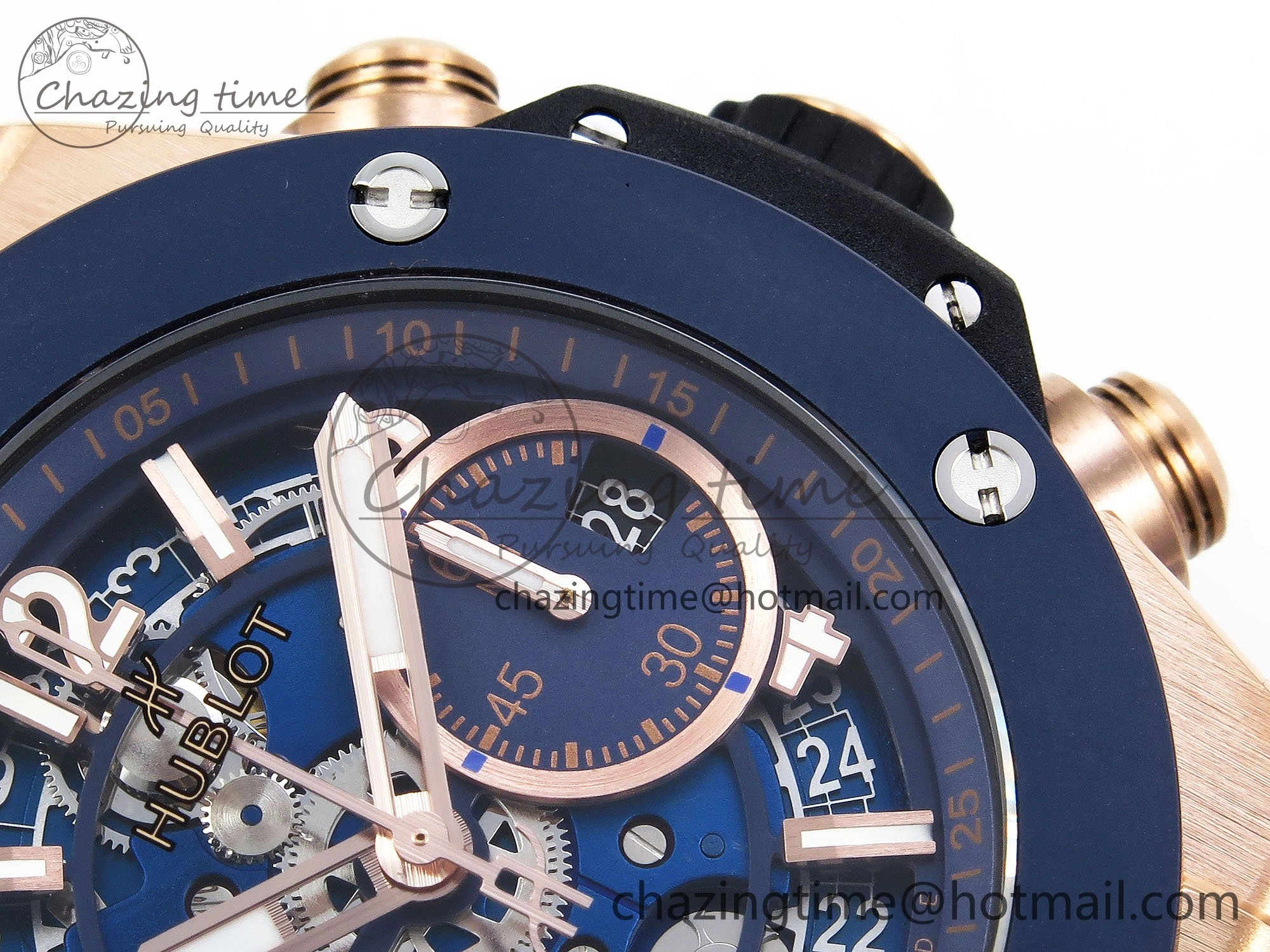 Big Bang Unico 42mm RG BBF 1:1 Best Edition Skeleton Dial Blue Ceramic Bezel on Blue Rubber Strap A1280 V Compact 6731