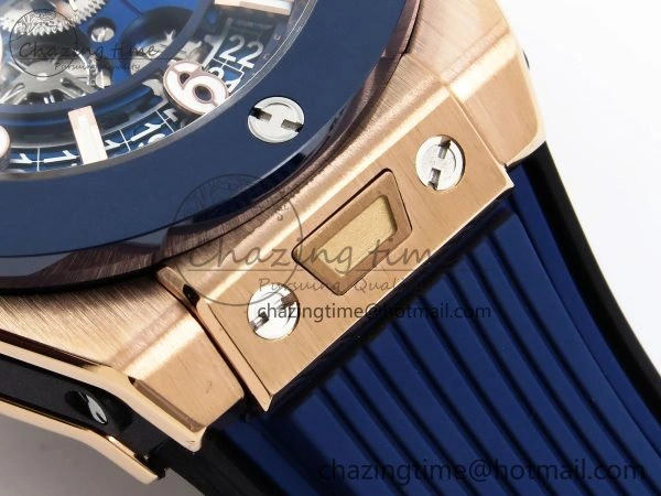 Big Bang Unico 42mm RG BBF 1:1 Best Edition Skeleton Dial Blue Ceramic Bezel on Blue Rubber Strap A1280 V Compact 6731