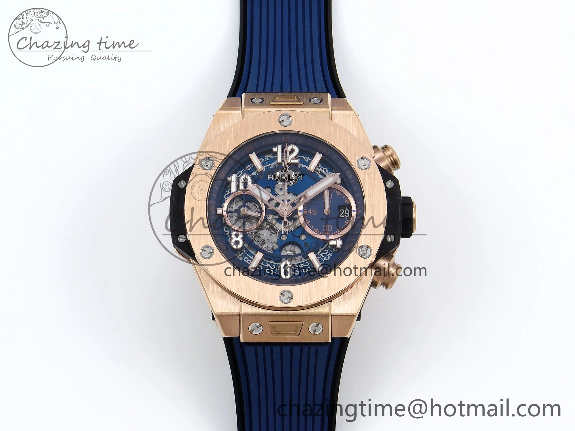 Trendsetting Big Bang Unico 42mm RG BBF 1:1 Best Edition Skeleton Dial on Blue Rubber Strap A1280 V 6732