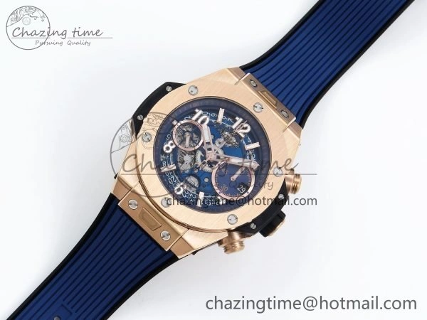 Trendsetting Big Bang Unico 42mm RG BBF 1:1 Best Edition Skeleton Dial on Blue Rubber Strap A1280 V 6732