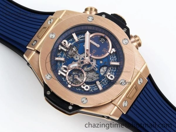 Trendsetting Big Bang Unico 42mm RG BBF 1:1 Best Edition Skeleton Dial on Blue Rubber Strap A1280 V 6732