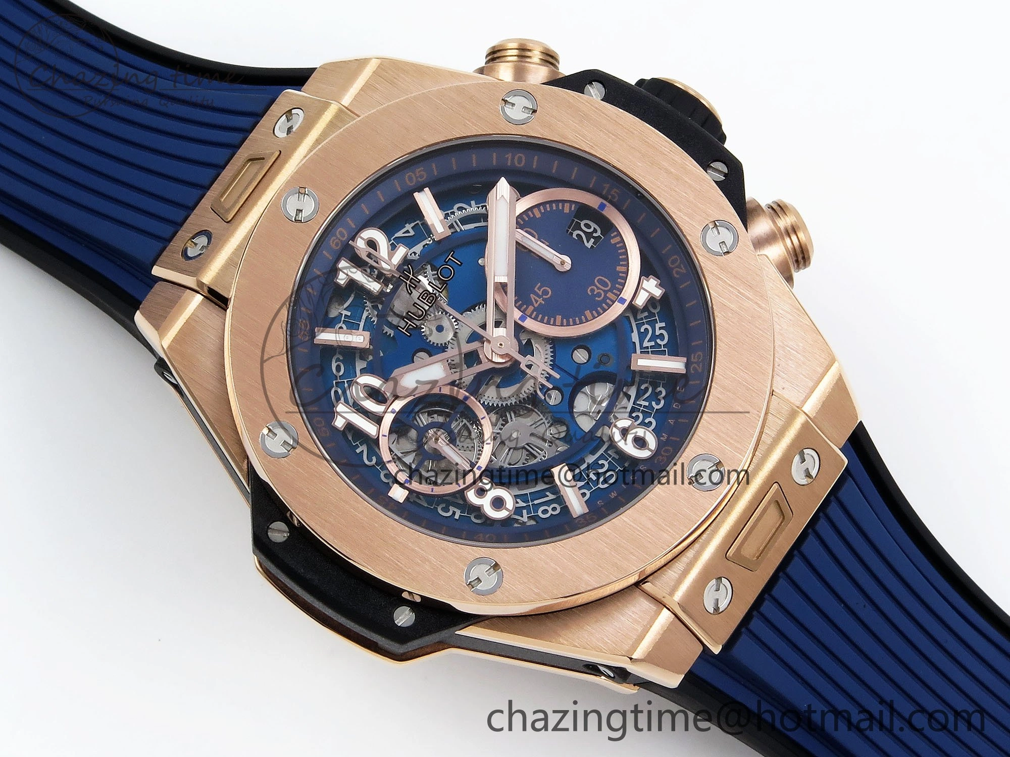 Trendsetting Big Bang Unico 42mm RG BBF 1:1 Best Edition Skeleton Dial on Blue Rubber Strap A1280 V 6732