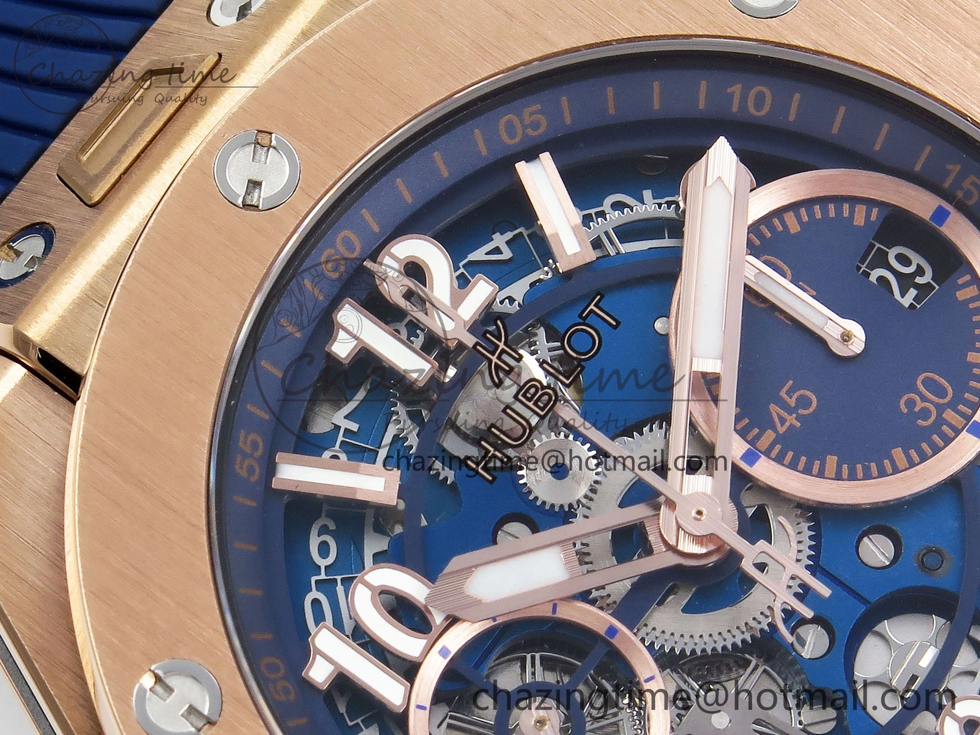 Trendsetting Big Bang Unico 42mm RG BBF 1:1 Best Edition Skeleton Dial on Blue Rubber Strap A1280 V 6732