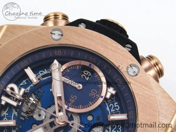Trendsetting Big Bang Unico 42mm RG BBF 1:1 Best Edition Skeleton Dial on Blue Rubber Strap A1280 V 6732