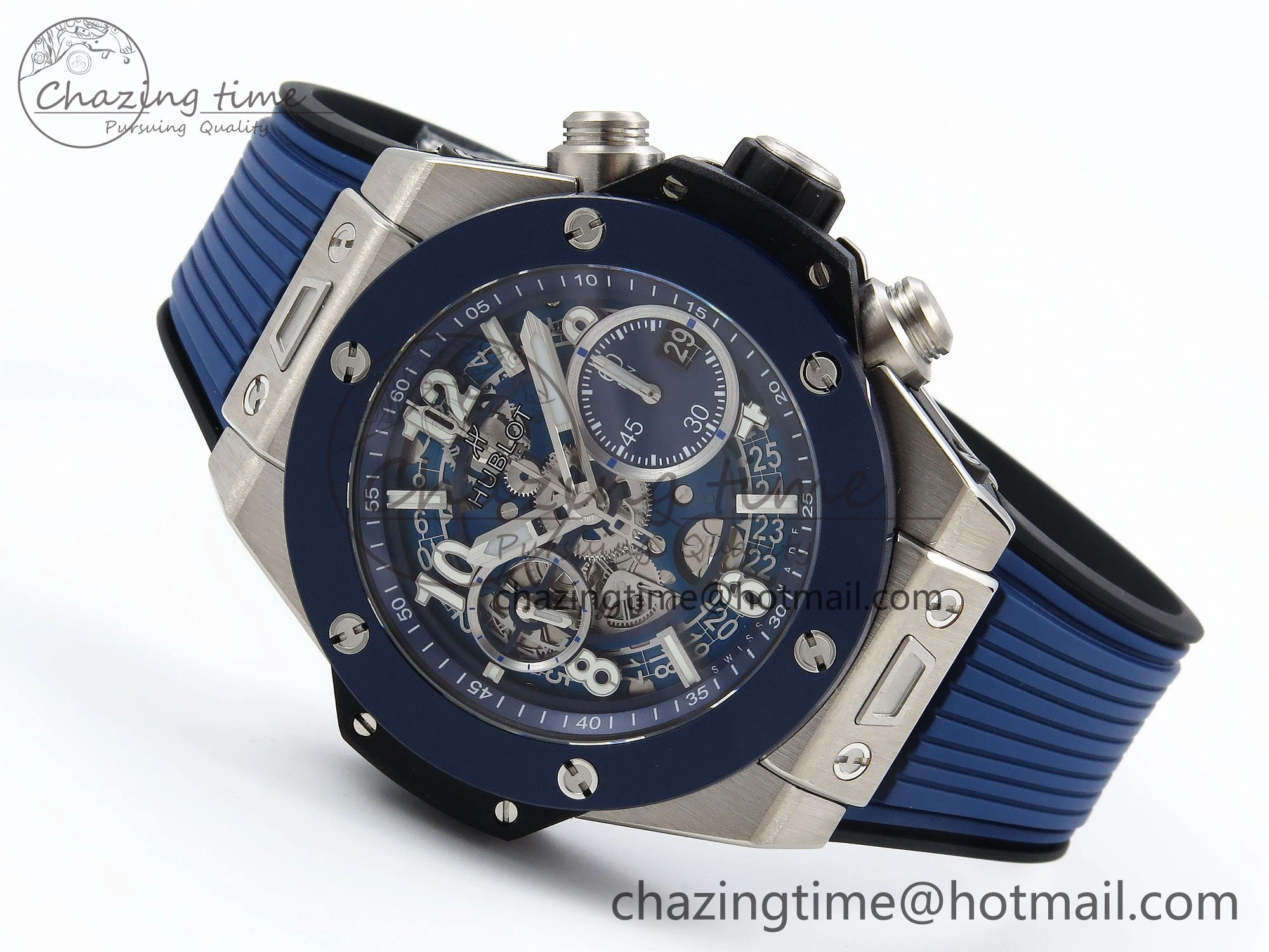Cozy Big Bang Unico 42mm SS BBF 1:1 Best Edition Skeleton Dial Blue Ceramic Bezel on Blue Rubber Strap A1280 V 6727