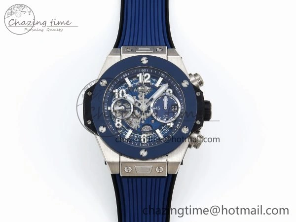 Cozy Big Bang Unico 42mm SS BBF 1:1 Best Edition Skeleton Dial Blue Ceramic Bezel on Blue Rubber Strap A1280 V 6727