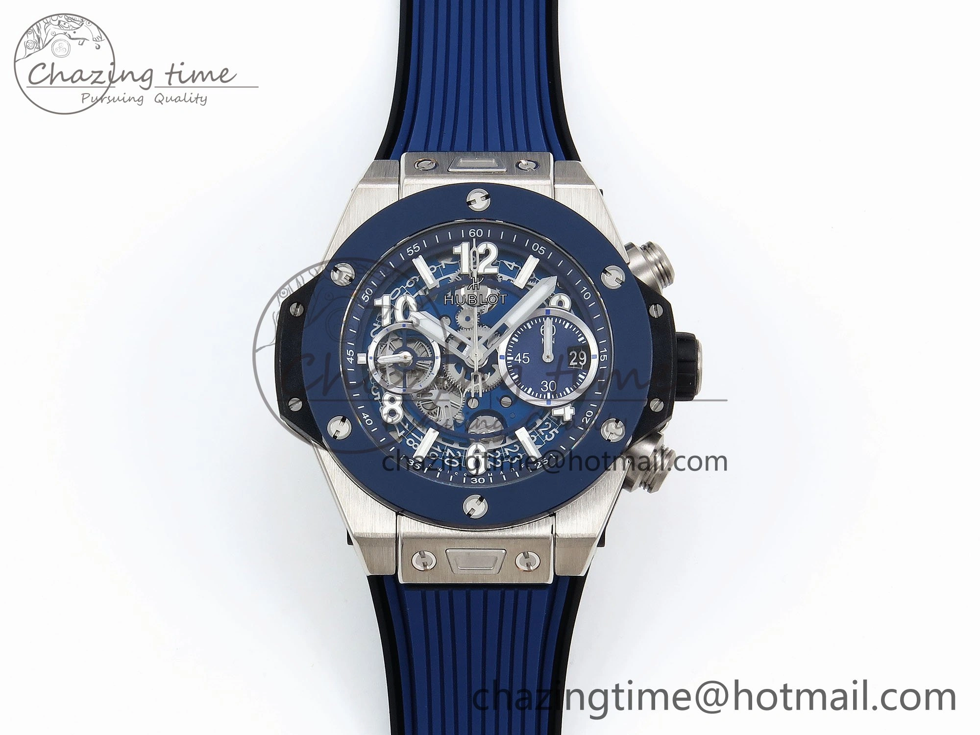 Cozy Big Bang Unico 42mm SS BBF 1:1 Best Edition Skeleton Dial Blue Ceramic Bezel on Blue Rubber Strap A1280 V 6727