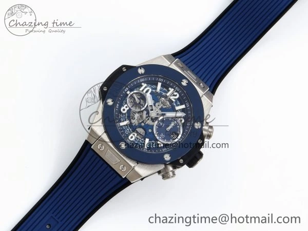 Cozy Big Bang Unico 42mm SS BBF 1:1 Best Edition Skeleton Dial Blue Ceramic Bezel on Blue Rubber Strap A1280 V 6727