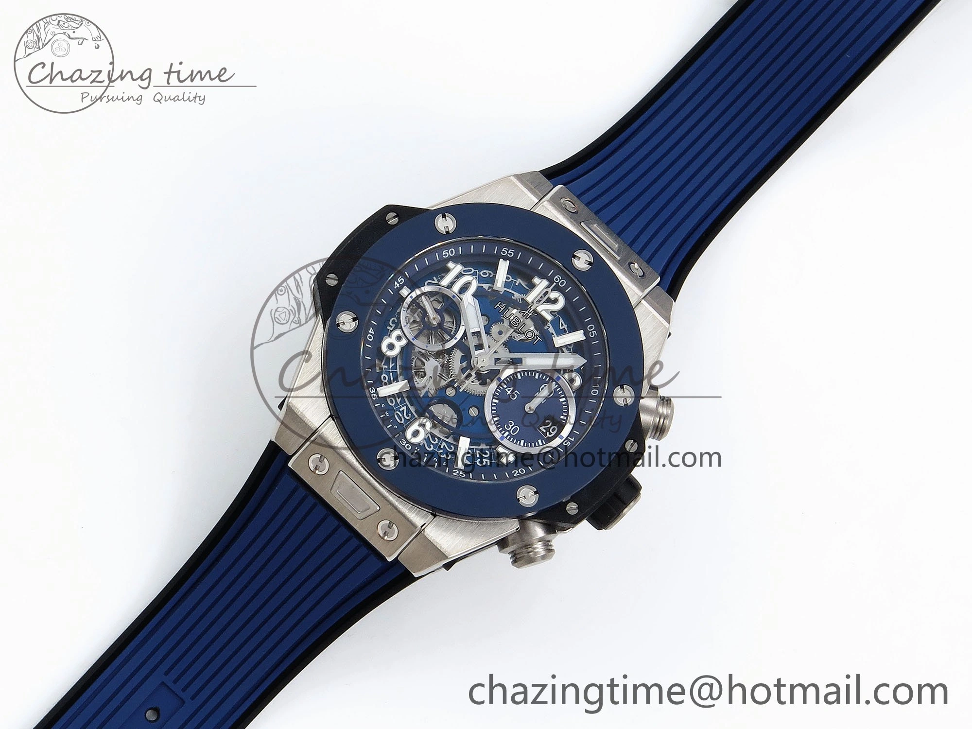 Cozy Big Bang Unico 42mm SS BBF 1:1 Best Edition Skeleton Dial Blue Ceramic Bezel on Blue Rubber Strap A1280 V 6727