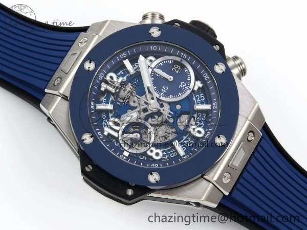 Cozy Big Bang Unico 42mm SS BBF 1:1 Best Edition Skeleton Dial Blue Ceramic Bezel on Blue Rubber Strap A1280 V 6727