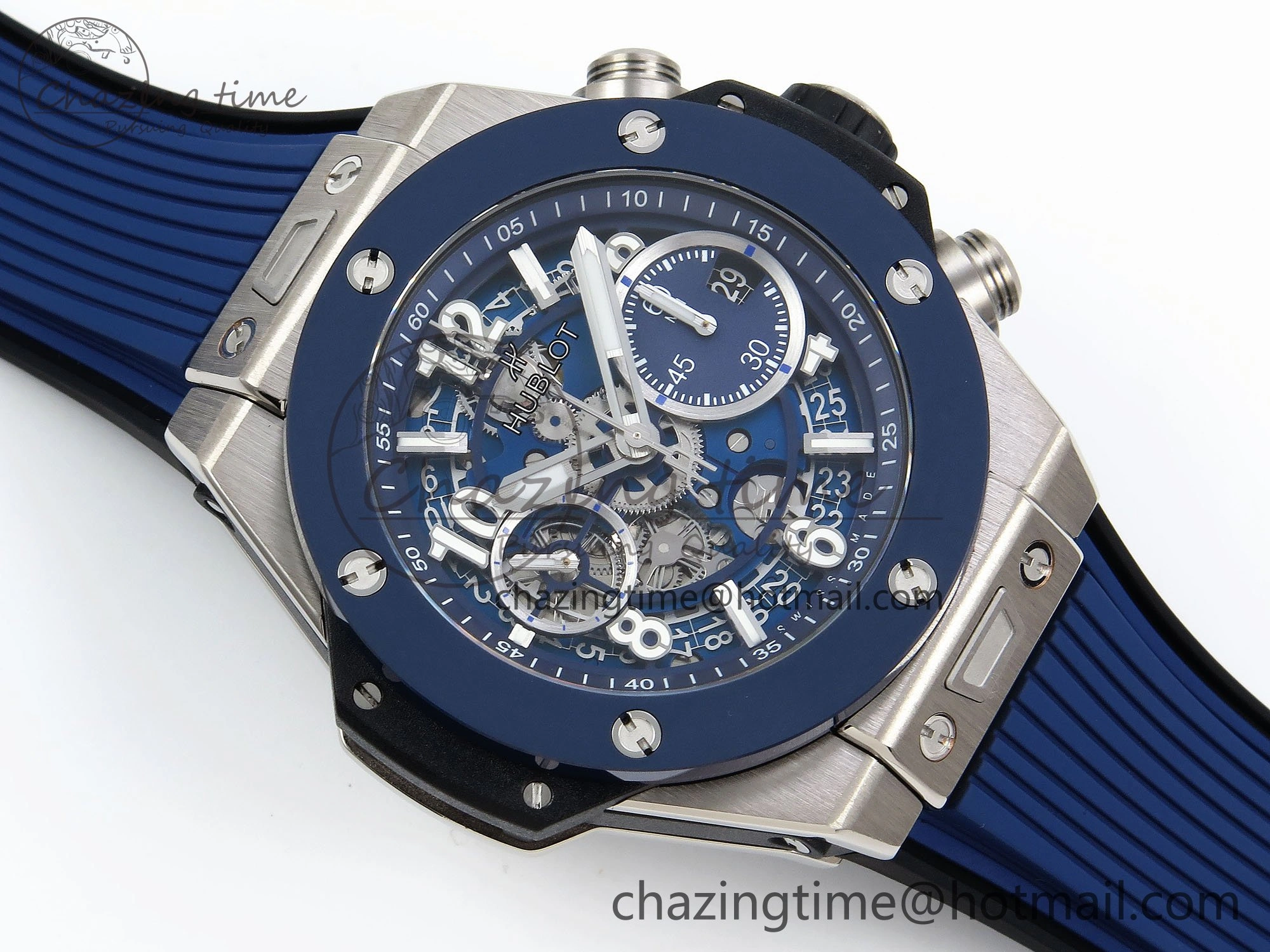 Cozy Big Bang Unico 42mm SS BBF 1:1 Best Edition Skeleton Dial Blue Ceramic Bezel on Blue Rubber Strap A1280 V 6727