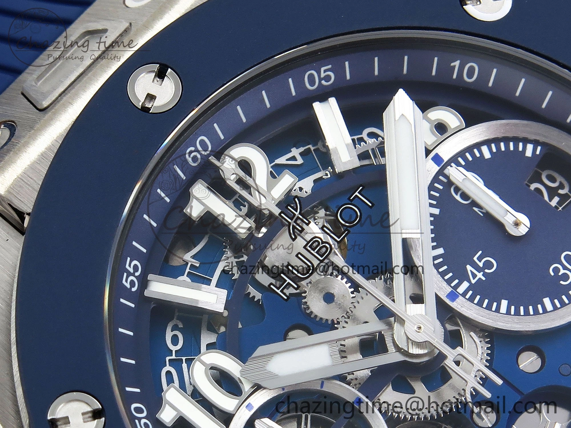 Cozy Big Bang Unico 42mm SS BBF 1:1 Best Edition Skeleton Dial Blue Ceramic Bezel on Blue Rubber Strap A1280 V 6727