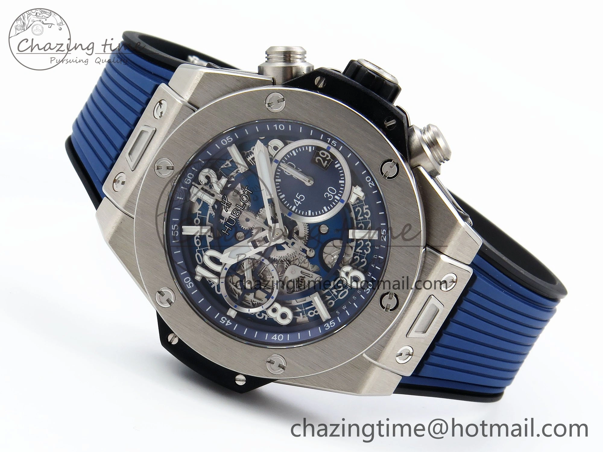 Modern Big Bang Unico 42mm SS BBF 1:1 Best Edition Skeleton Dial on Blue Rubber Strap A1280 V 6726