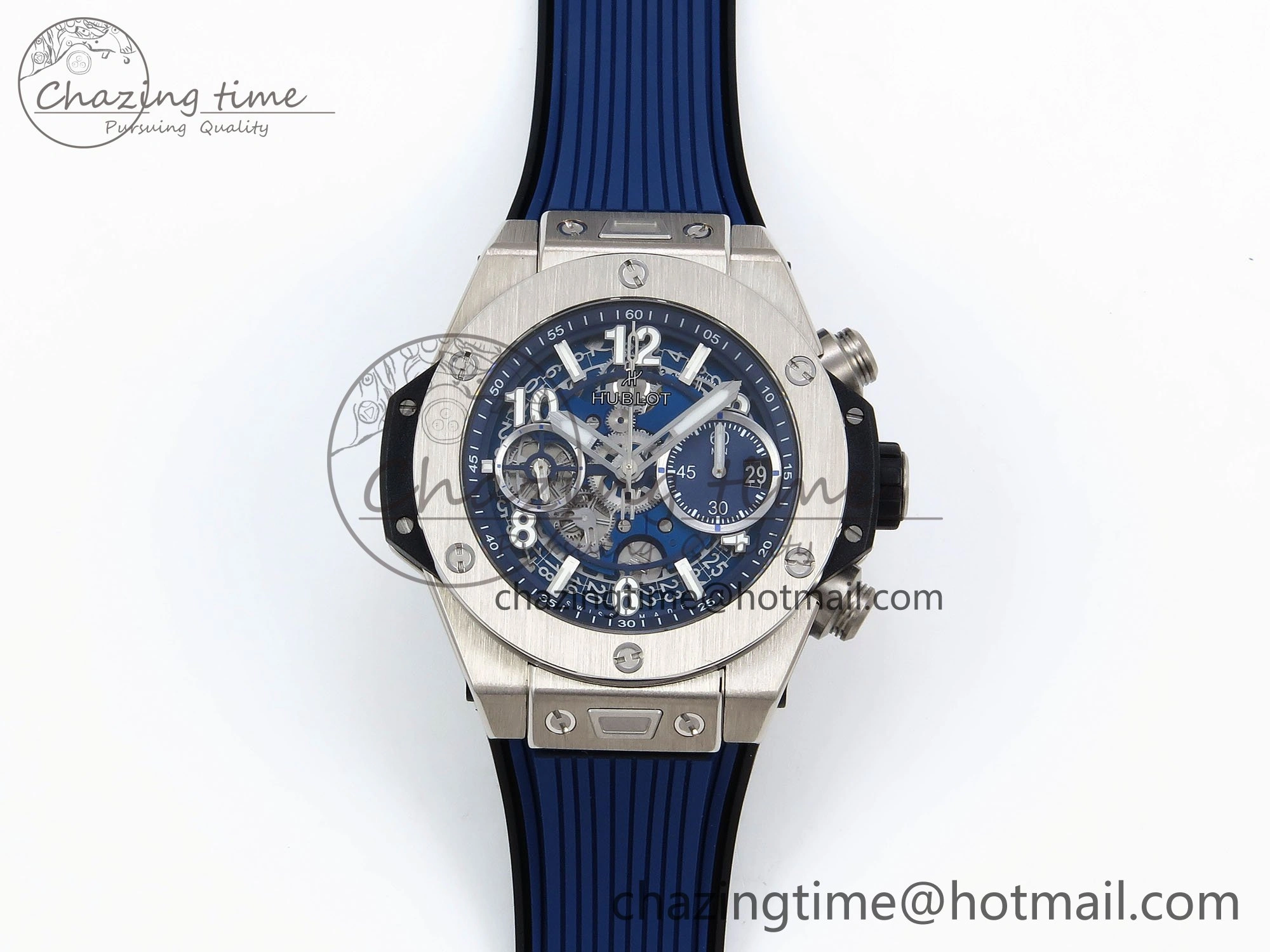 Modern Big Bang Unico 42mm SS BBF 1:1 Best Edition Skeleton Dial on Blue Rubber Strap A1280 V 6726