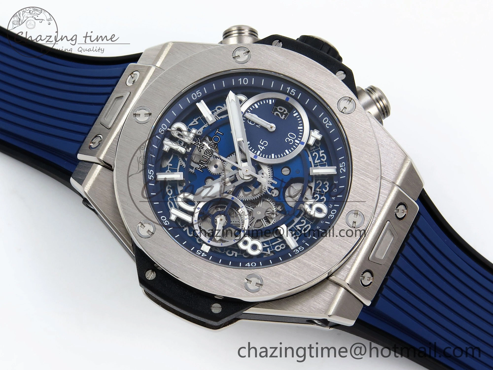 Modern Big Bang Unico 42mm SS BBF 1:1 Best Edition Skeleton Dial on Blue Rubber Strap A1280 V 6726