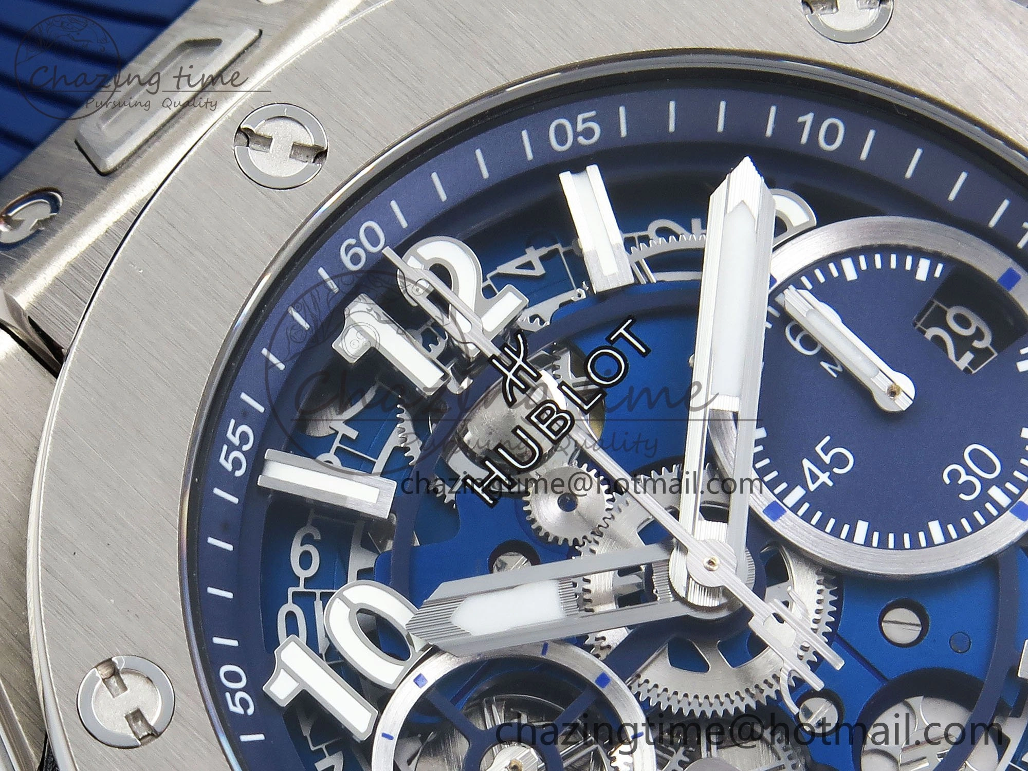 Modern Big Bang Unico 42mm SS BBF 1:1 Best Edition Skeleton Dial on Blue Rubber Strap A1280 V 6726