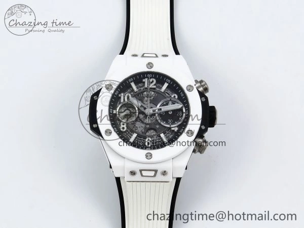 Lightweight Big Bang Unico 42mm White Ceramic BBF 1:1 Best Edition Skeleton Dial on White Rubber Strap A1280 V 6723