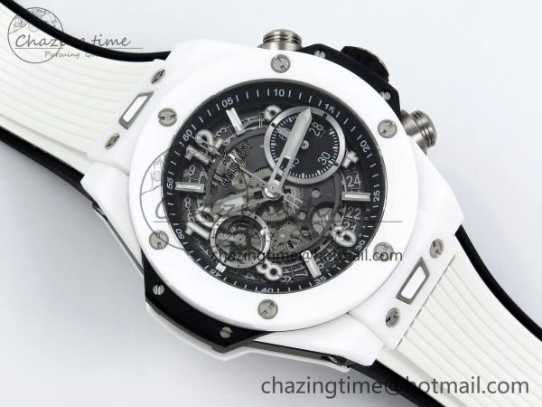 Lightweight Big Bang Unico 42mm White Ceramic BBF 1:1 Best Edition Skeleton Dial on White Rubber Strap A1280 V 6723