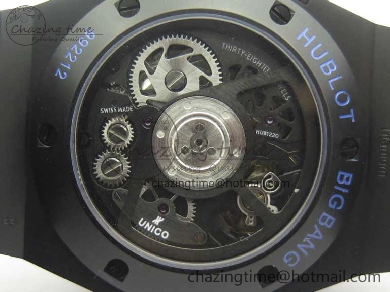 Big Bang Unico 45.5mm DLC 3AF Best Edition Blue Skeleton Dial On Blue Gummy Strap A Lightweight 6887