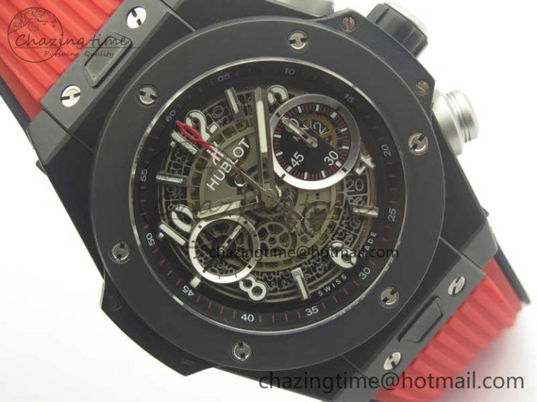 Big Bang Unico 45.5mm DLC 3AF Best Edition Gray Skeleton Dial On Red Rubber Strap A Affordable 6883