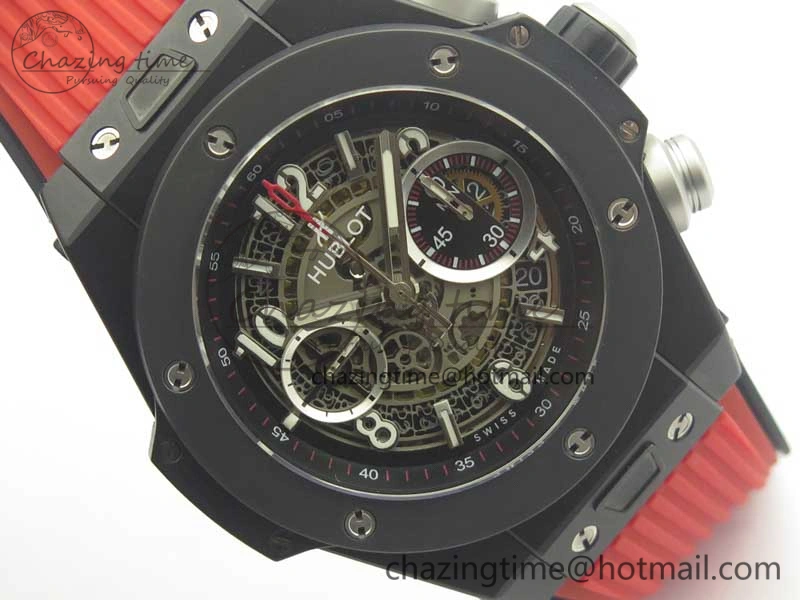 Big Bang Unico 45.5mm DLC 3AF Best Edition Gray Skeleton Dial On Red Rubber Strap A Affordable 6883