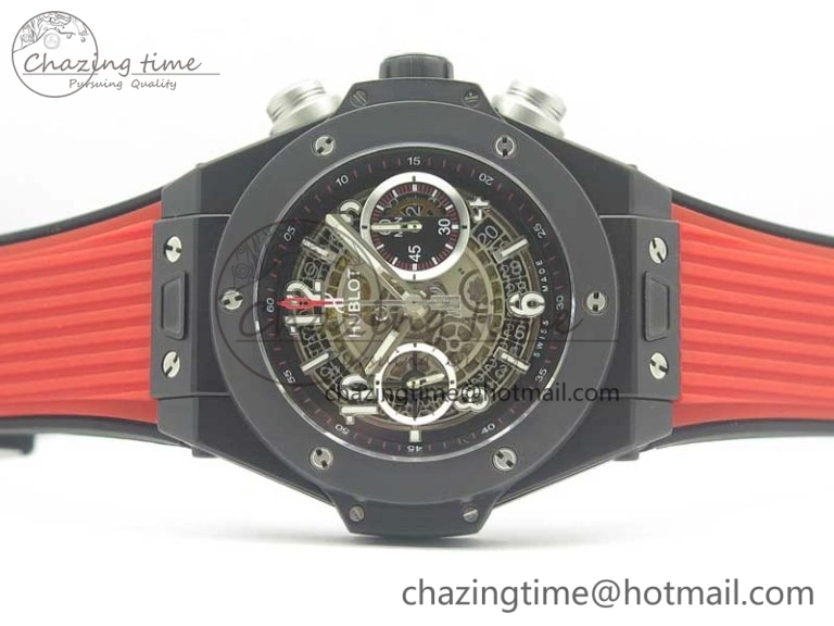 Big Bang Unico 45.5mm DLC 3AF Best Edition Gray Skeleton Dial On Red Rubber Strap A Affordable 6883