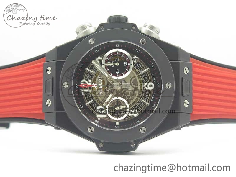 Big Bang Unico 45.5mm DLC 3AF Best Edition Gray Skeleton Dial On Red Rubber Strap A Affordable 6883