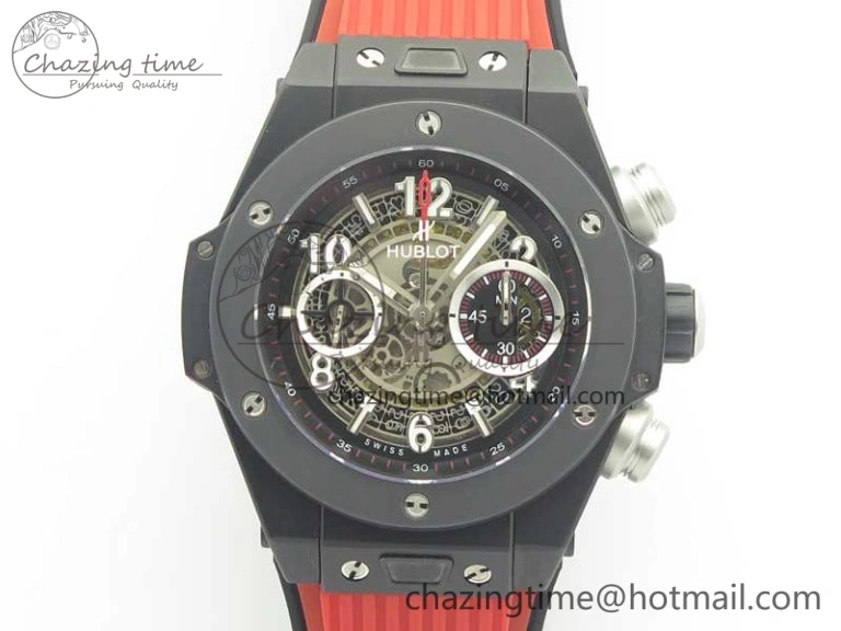 Big Bang Unico 45.5mm DLC 3AF Best Edition Gray Skeleton Dial On Red Rubber Strap A Affordable 6883
