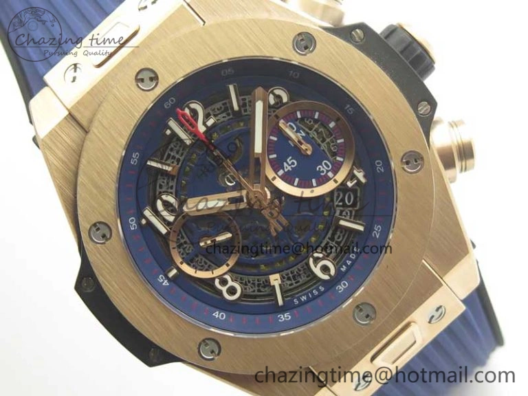 Durable Big Bang Unico 45.5mm RG 3AF Best Edition Blue Skeleton Dial On Blue Rubber Strap A 6886