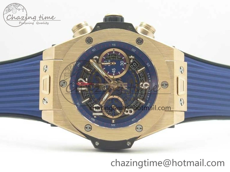 Durable Big Bang Unico 45.5mm RG 3AF Best Edition Blue Skeleton Dial On Blue Rubber Strap A 6886