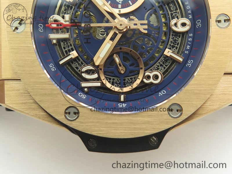 Durable Big Bang Unico 45.5mm RG 3AF Best Edition Blue Skeleton Dial On Blue Rubber Strap A 6886