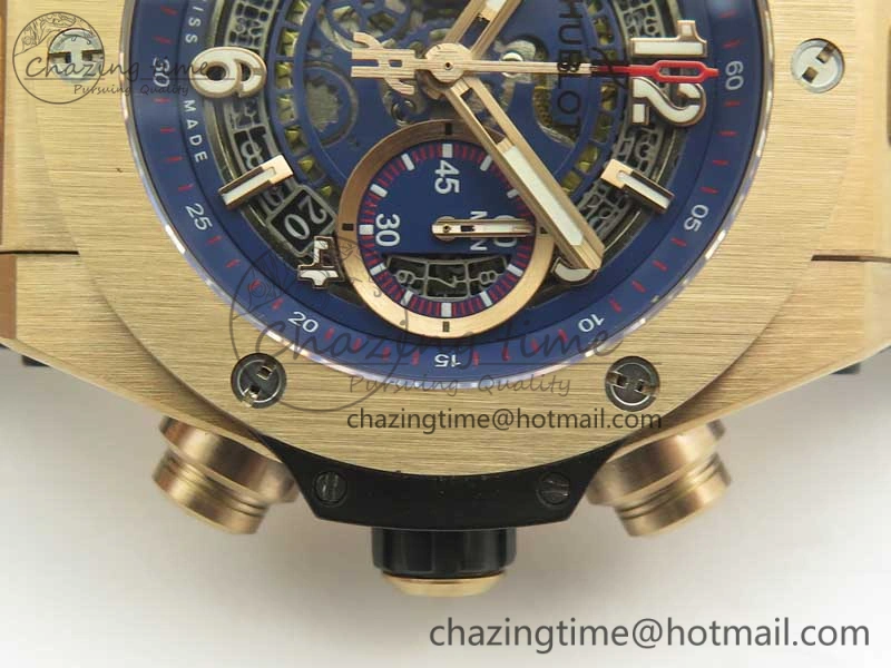 Durable Big Bang Unico 45.5mm RG 3AF Best Edition Blue Skeleton Dial On Blue Rubber Strap A 6886