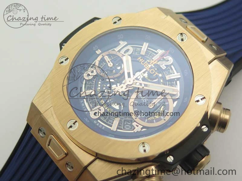 Durable Big Bang Unico 45.5mm RG 3AF Best Edition Blue Skeleton Dial On Blue Rubber Strap A 6886