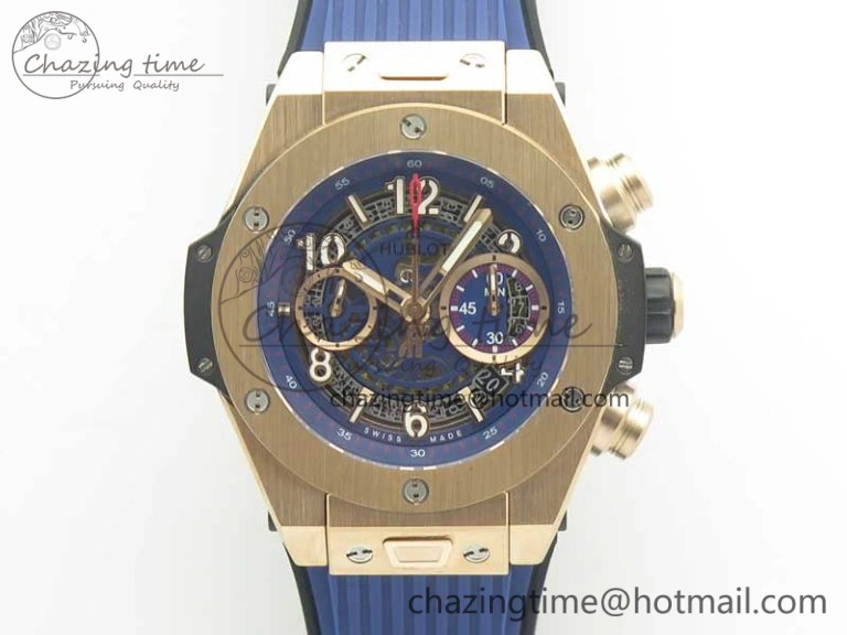 Durable Big Bang Unico 45.5mm RG 3AF Best Edition Blue Skeleton Dial On Blue Rubber Strap A 6886