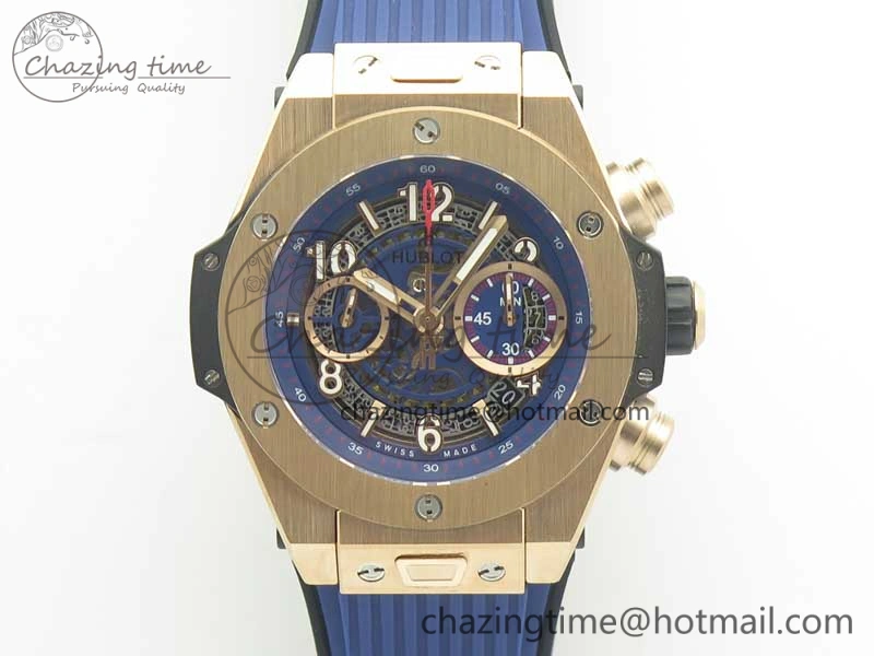 Durable Big Bang Unico 45.5mm RG 3AF Best Edition Blue Skeleton Dial On Blue Rubber Strap A 6886