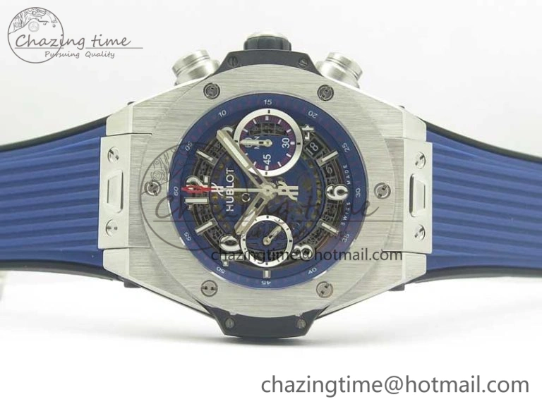 Big Bang Unico 45.5mm SS 3AF Best Edition Blue Skeleton Dial On Gummy Strap A Flexible 6884