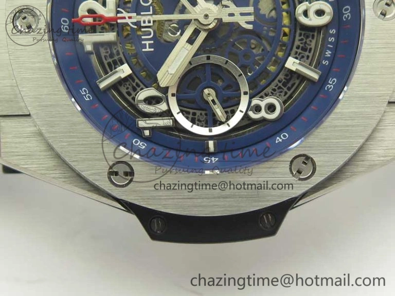 Big Bang Unico 45.5mm SS 3AF Best Edition Blue Skeleton Dial On Gummy Strap A Flexible 6884